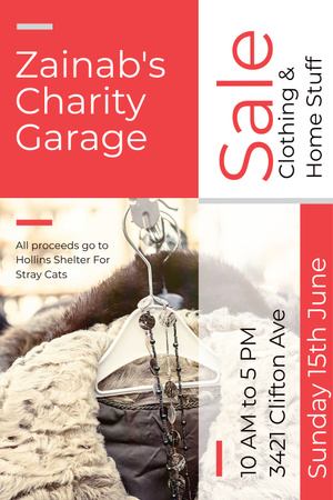Plantilla de diseño de Charity Sale Announcement with Clothes on Hangers Pinterest 