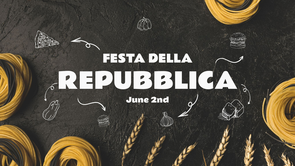 Greeting to National Day of Italian Repubblica with Pasta FB event cover Modelo de Design