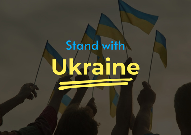 Plantilla de diseño de Asking To Stand With Ukraine And Holding Ukrainian Flags Poster B2 Horizontal 