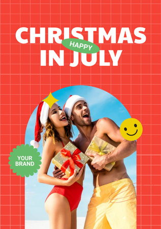  Christmas in July with Young Couple on Beach Flyer A5 Design Template