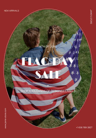Flag Day Sale Announcement with Kids on Grass Poster 28x40in Design Template