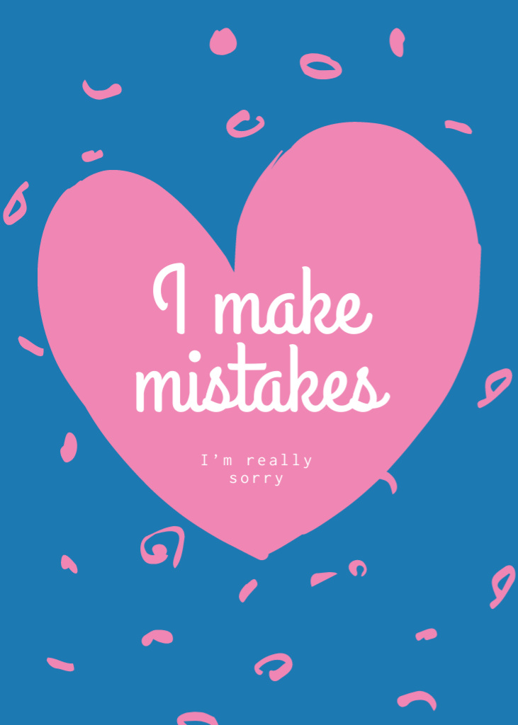 Cute Apology Phrase with Pink Heart and Confession Postcard 5x7in Vertical Design Template