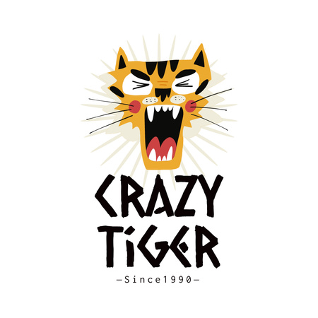 Crazy Tiger Emblem Logo 1080x1080pxデザインテンプレート