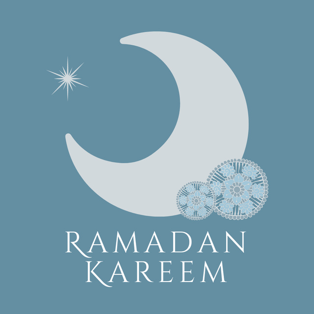 Ramadan Greeting with Crescent on Blue Instagram Tasarım Şablonu