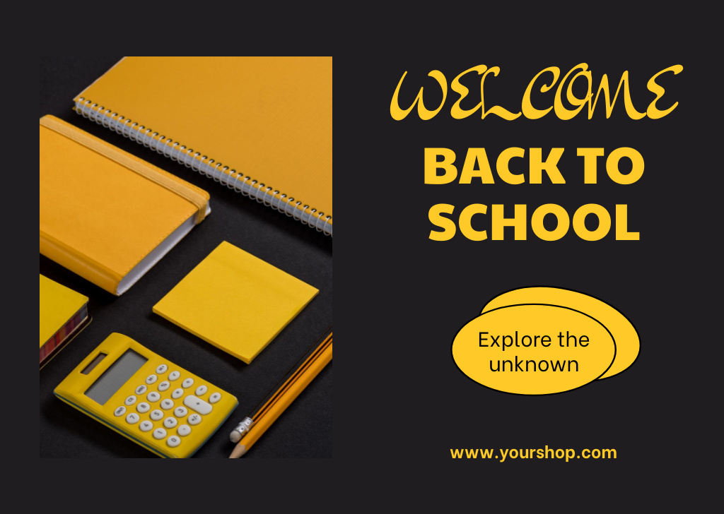 Back to School Announcement with Yellow Stationery Card Modelo de Design