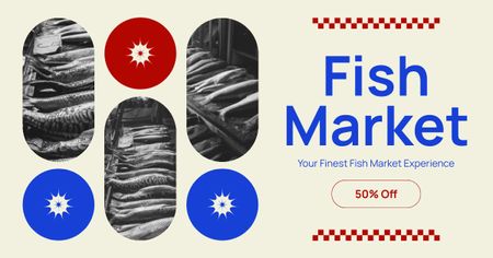 Plantilla de diseño de Descuentos en el mercado de pescado Facebook AD 