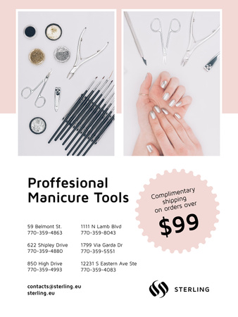 Platilla de diseño Manicure Tools Sale Hands in Pink Poster US