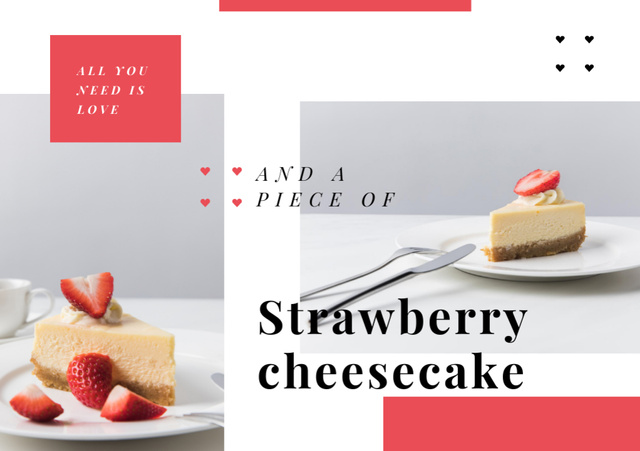 Designvorlage Delicious Cheesecake With Strawberries Offer für Postcard A5