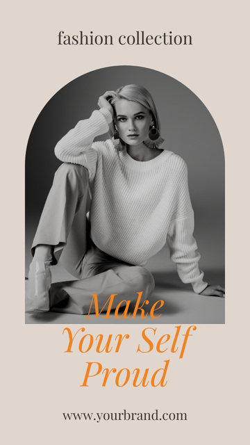 Fashion Collection Ad with Stylish Woman on Black and White Photo Instagram Story Design Template
