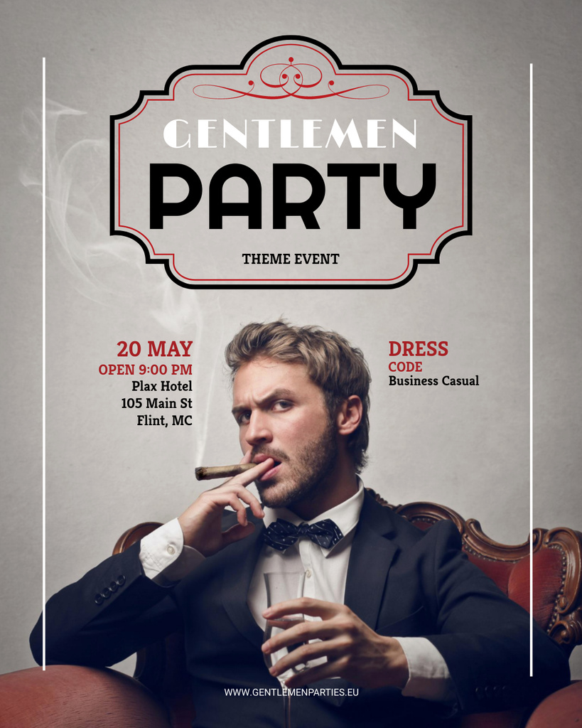 Plantilla de diseño de Elegant to Gentlemen Party with Stylish Man In May Poster 16x20in 