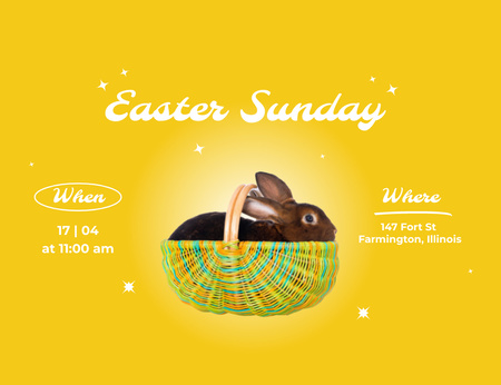 Easter Holiday Celebration Announcement With Cute Rabbit Invitation 13.9x10.7cm Horizontal Design Template