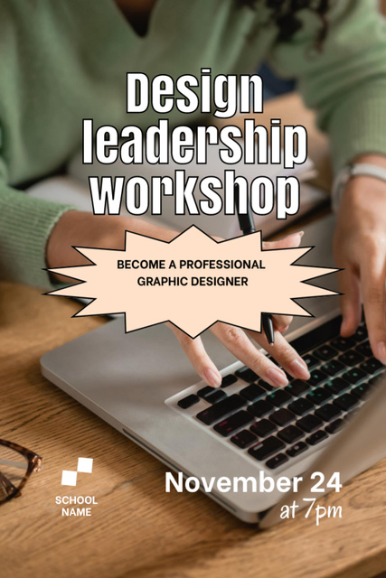 Designvorlage Design Leadership Workshop Announcement with Woman and Laptop für Flyer 4x6in
