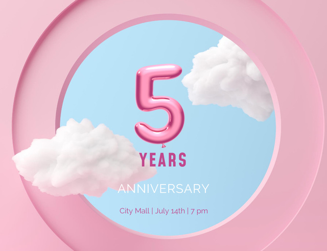 Anniversary Celebration Announcement with Cute Clouds Invitation 13.9x10.7cm Horizontal Šablona návrhu