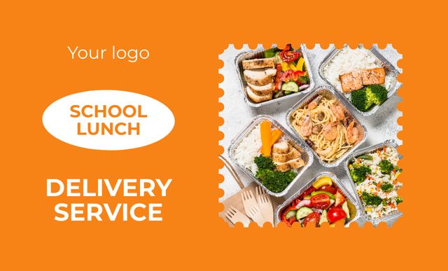 School Meal Delivery Service Offer Business Card 91x55mm Πρότυπο σχεδίασης