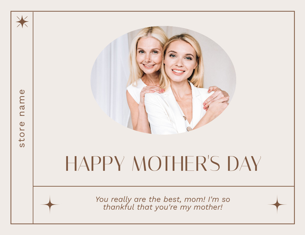 Beautiful Woman with Adult Daughter on Mother's Day Thank You Card 5.5x4in Horizontal Modelo de Design