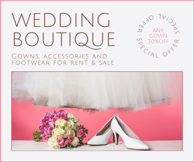 Szablon projektu Offer Sale and Rent of Wedding Accessories and Shoes Facebook