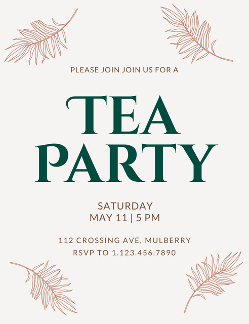 Tea Party Ad on Beige Invitation 13.9x10.7cm Πρότυπο σχεδίασης