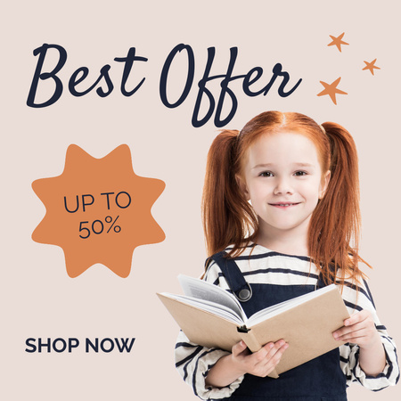 Anúncio de venda de livros com uma criança adorável segurando um livro Instagram Modelo de Design