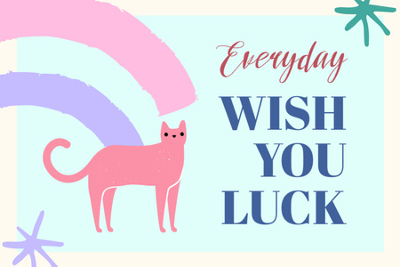 Template di design Good Luck Quote with Cute Pink Cat Postcard 4x6in