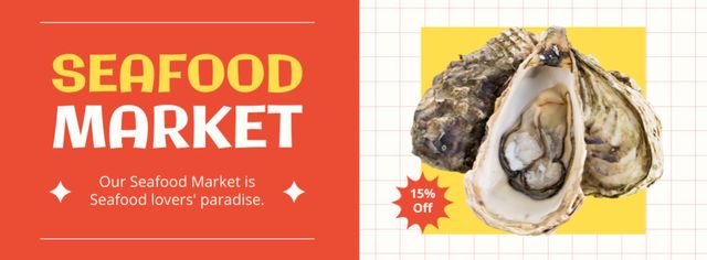 Seafood Market Ad with Tasty Oysters Facebook coverデザインテンプレート