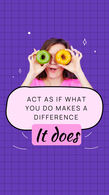 Inspirational Quote with Woman holding Bright Donuts Instagram Video Story Design Template