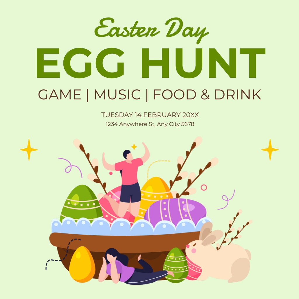 Easter Day Egg Hunt Announcement Instagram tervezősablon