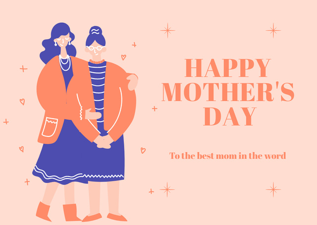 Modèle de visuel Mother's Day with Illustration of Daughter and Mother - Card