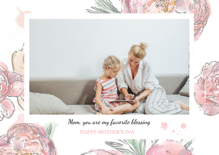 Designvorlage Alles Gute zum Muttertag mit süßer Mutter und Tochter für Postcard