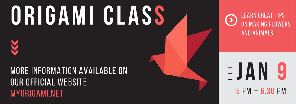 Szablon projektu Origami Classes Invitation Paper Bird in Red Tumblr