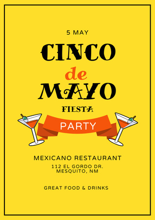 Ontwerpsjabloon van Poster A3 van Cinco de Mayo Party Announcement With Cocktails