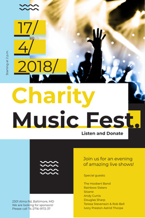 Music Fest Charity Event with Crowd at Concert Pinterest Design Template