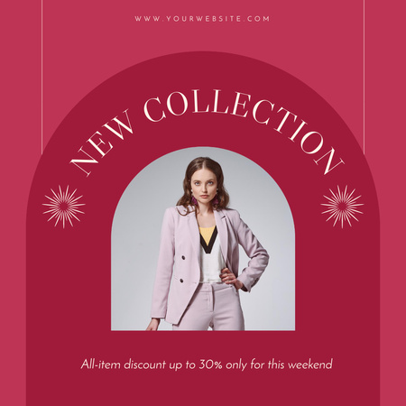 New Fashion Collection Ad with Woman in Purple Suit Instagram Design Template