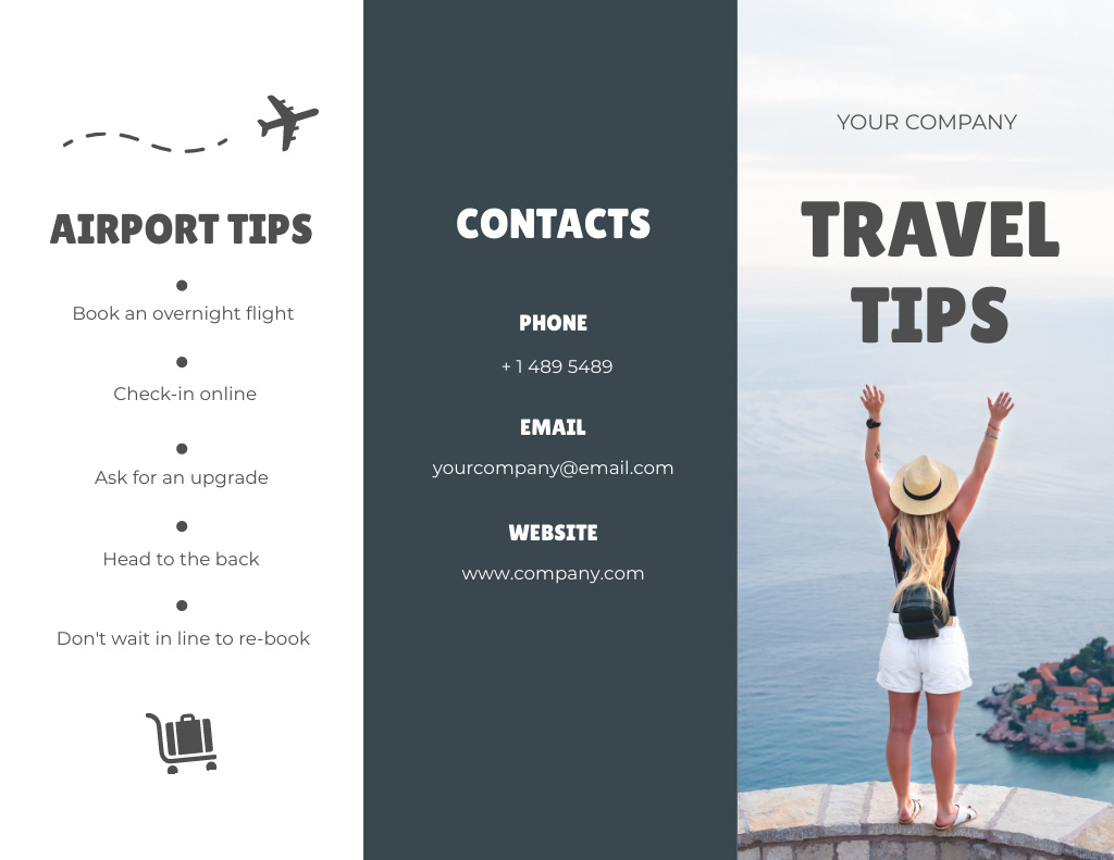 Plantilla de diseño de Tips for Tourists with Woman on Sea Coast Brochure 8.5x11in 