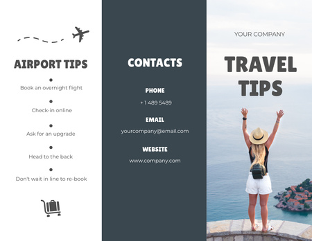 Vinkkejä matkailijoille naisen kanssa meren rannalla Brochure 8.5x11in Design Template