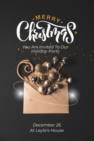 Joyful Christmas Party Announcement With Glass Balls Pinterest Design Template