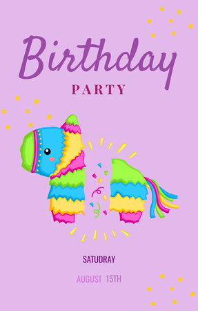 Designvorlage Birthday Party Announcement With Colorful Pony on Lilac für Invitation 4.6x7.2in