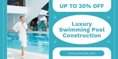 Discounts Ad for Construction of Luxury Pools Twitter Design Template