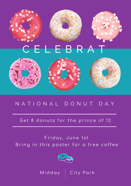 National Donut Day Celebration With Promo Poster A3 Design Template