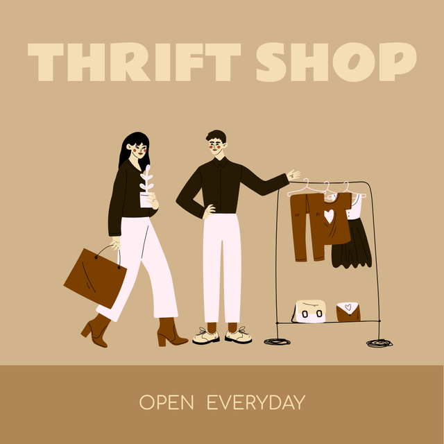 Thrift shop beige illustrated Instagram AD Tasarım Şablonu