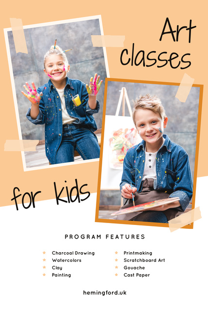 Template di design Art Classes Ad with Child Painting by Easel Pinterest
