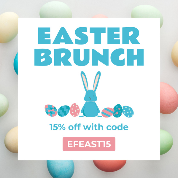 Easter Brunch Ad with Cute Bunny and Colorful Eggs