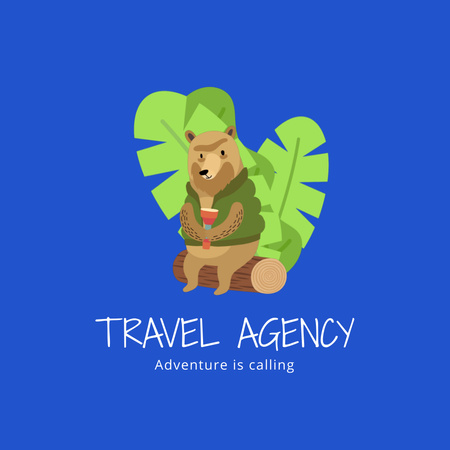 Cute Wild Bear on Adventures Tour Offer Animated Logo Design Template