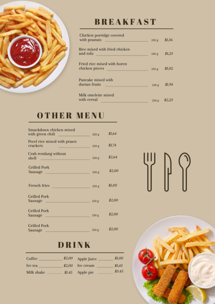 Food Menu Announcement with Sauce and French Fries Menu Design Template