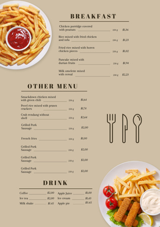 Food Menu Announcement with Sauce and French Fries Menu Πρότυπο σχεδίασης