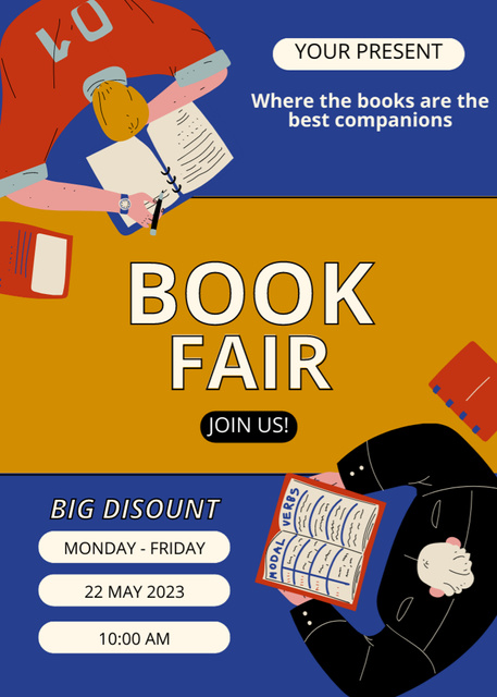 Designvorlage Illustration of Readers on Book Fair für Flayer