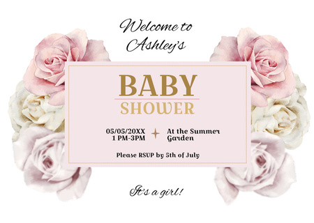 Mom-to-Be Party Invitation with Roses Card Design Template