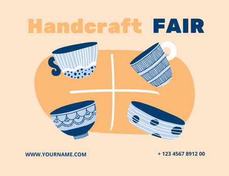 Platilla de diseño Handcraft Fair With Dishware Illustration Thank You Card 5.5x4in Horizontal