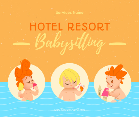 Hotelli, jossa on lastenhoitopalvelu Facebook Design Template