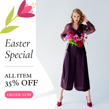 Plantilla de diseño de Anuncio de venta de Pascua con mujer elegante Instagram 