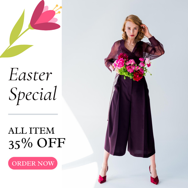 Modèle de visuel Easter Sale Announcement with Stylish Woman - Instagram